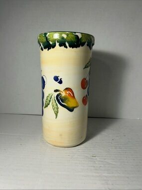Dansk Hand-Painted Fruit Tumbler with Blue Grapes and Green Rim 9 inch